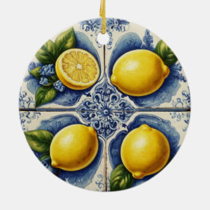 Portugiesische Fliesen Azulejos Zitronen Vintage B Keramik Ornament