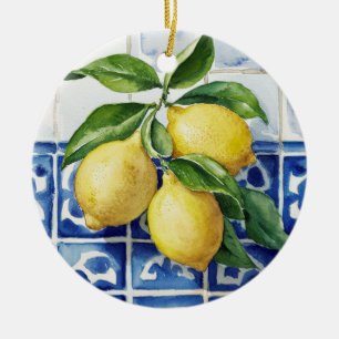Portugiesische Fliesen Azulejos Zitronen Vintage B Keramik Ornament