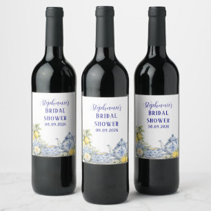 Portugiesische Fliesen Blau Mediterrane Babyparty Weinetikett