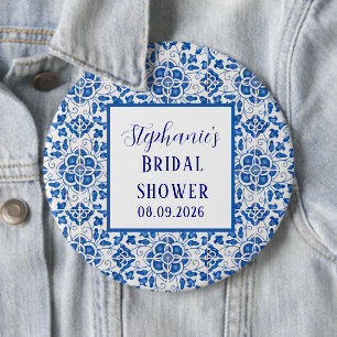 Portugiesische Fliesen Blau Mediterrane Brautparty Button