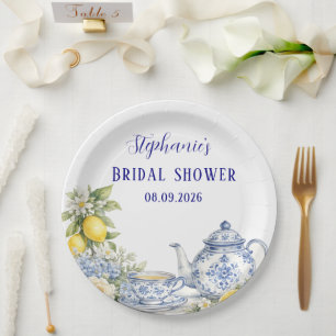 Portugiesische Fliesen Blau Mediterrane Brautparty Pappteller