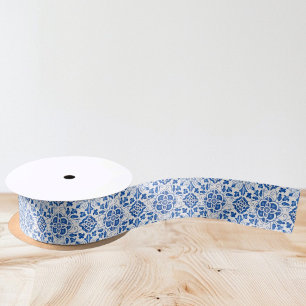 Portugiesische Fliesen Blau Weißes Mittelmeer Satinband