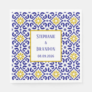 Portugiesische Fliesen Blaue Mittelmeer-Hochzeit Serviette