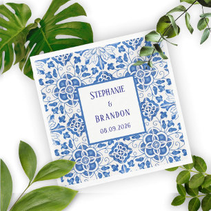Portugiesische Fliesen Blaue Mittelmeer-Hochzeit Serviette