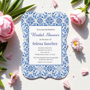 Portugiesische Fliesen Floral Blue Brautparty Einladung