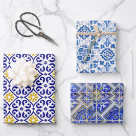 Portugiesische Fliesen mediterrane Blüten Geschenkpapier Set