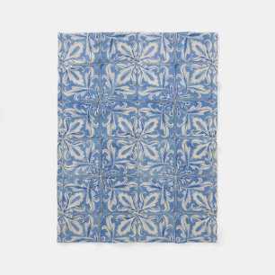 Portugiesische Fliesen Vintage Azulejos Blau Weiß Fleecedecke