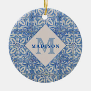 Portugiesische Fliesen Vintage Blau Weiß Monogramm Keramik Ornament