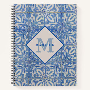 Portugiesische Fliesen Vintage Blau Weiß Monogramm Notizbuch