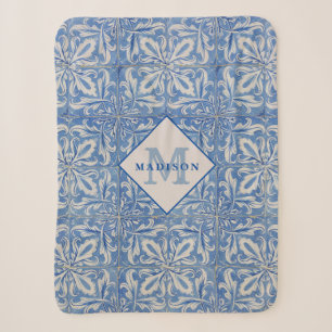 Portugiesische Fliesen Vintage Blau Weiß Monogramm Sherpadecke
