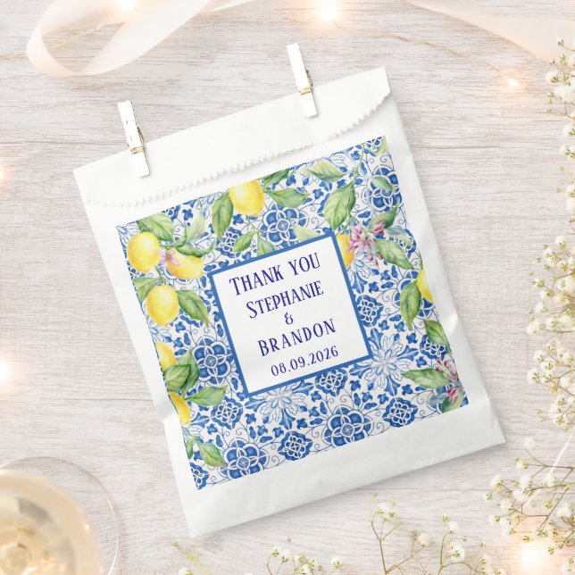 Portugiesische Fliesen Zitronen Mediterrane Hochze Geschenktütchen (Ausgeschnitten)
