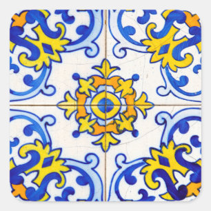 Portugiesische Mosaik Azulejo Kunstfliese Quadratischer Aufkleber