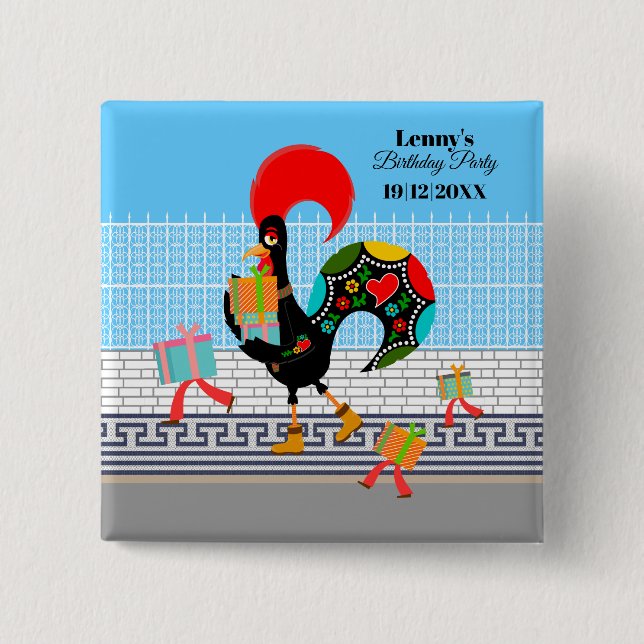 Portugiesische Rooster mit Geschenken 1. Geburtsta Button (Vorderseite)