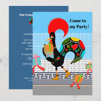 Portugiesische Rooster mit Geschenken 1. Geburtsta Einladung