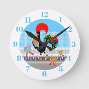Portugiesische Rooster mit Geschenken 1. Geburtsta Runde Wanduhr