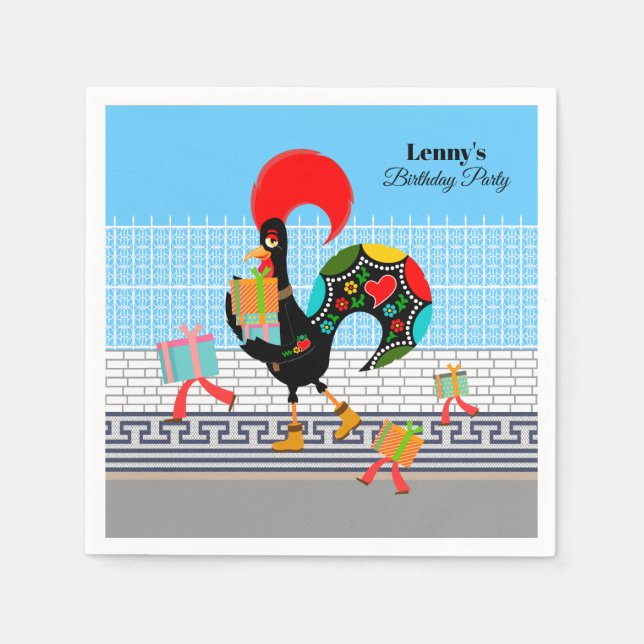 Portugiesische Rooster mit Geschenken 1. Geburtsta Serviette (Vorderseite)