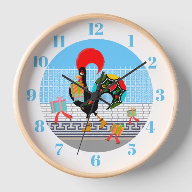 Portugiesische Rooster mit Geschenken 1. Geburtsta Uhr (Vorderseite)