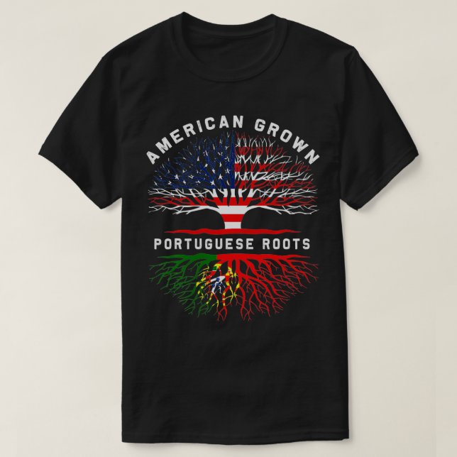 Portugiesische Roots American Grown Tree Family He T-Shirt (Design vorne)