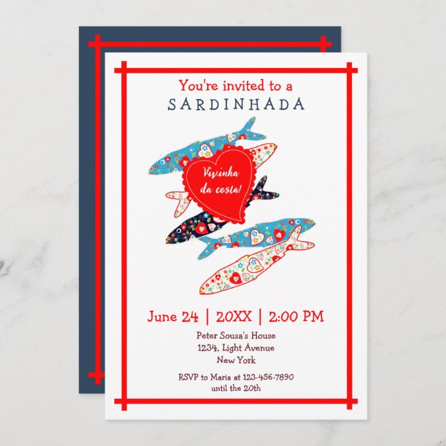 Portugiesische Sardinenbau-Party Einladung (Vorne/Hinten)