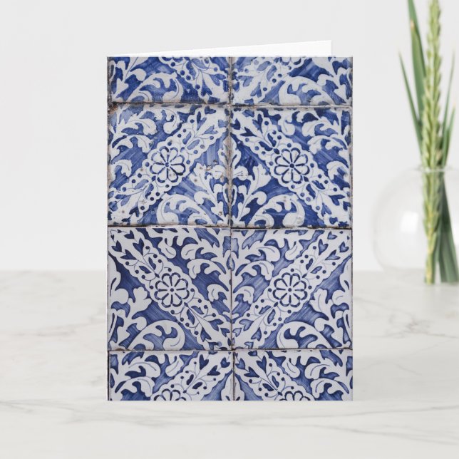Portugiesische Tiles - Azulejo Blau und Weiße Flor Dankeskarte (Vorderseite)