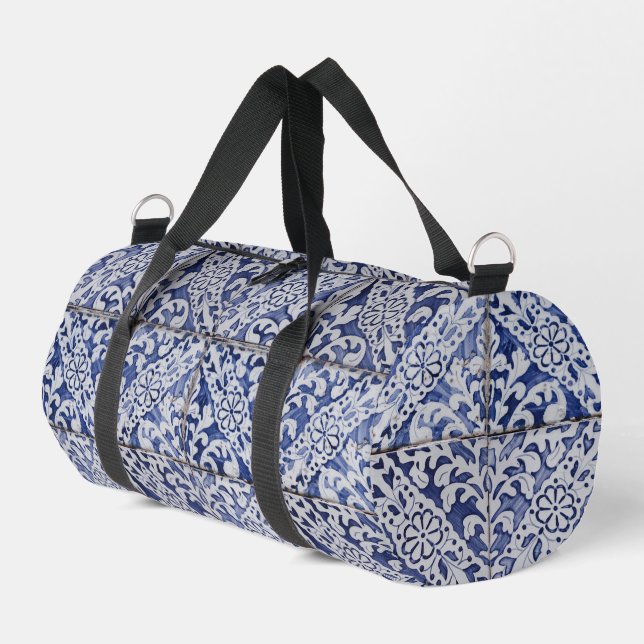 Portugiesische Tiles - Azulejo Blau und Weiße Flor Duffle Bag (Linke Seite)