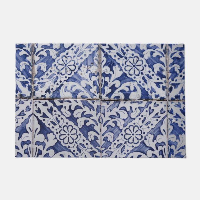 Portugiesische Tiles - Azulejo Blau und Weiße Flor Fußmatte (Vorderseite)