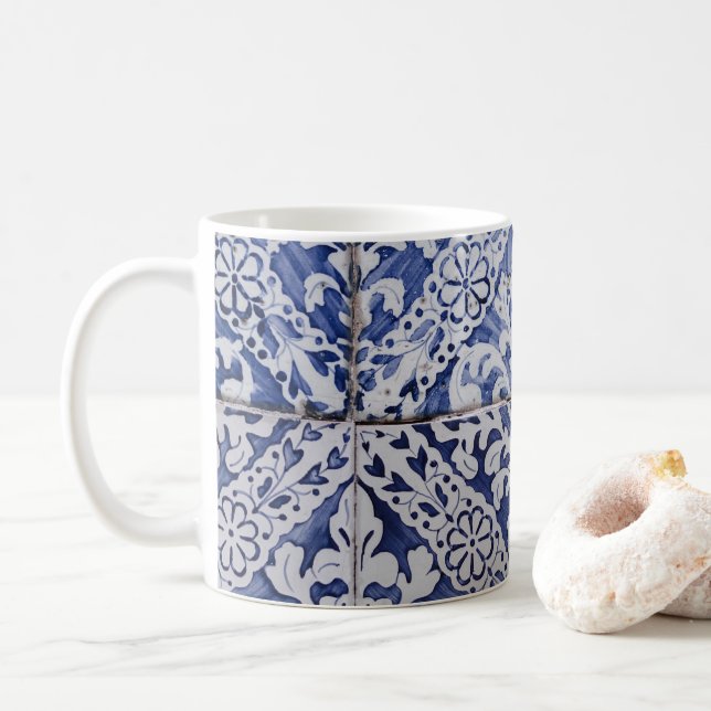 Portugiesische Tiles - Azulejo Blau und Weiße Flor Kaffeetasse (Mit Donut)