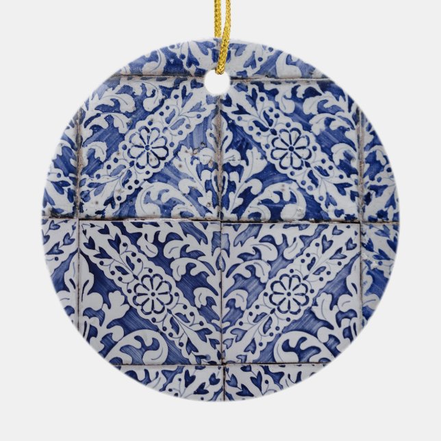 Portugiesische Tiles - Azulejo Blau und Weiße Flor Keramik Ornament (Vorne)