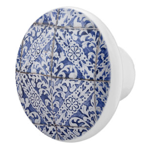 Portugiesische Tiles - Azulejo Blau und Weiße Flor Keramikknauf