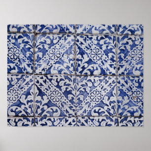 Portugiesische Tiles - Azulejo Blau und Weiße Flor Poster