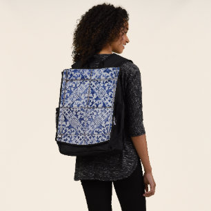Portugiesische Tiles - Azulejo Blau und Weiße Flor Rucksack