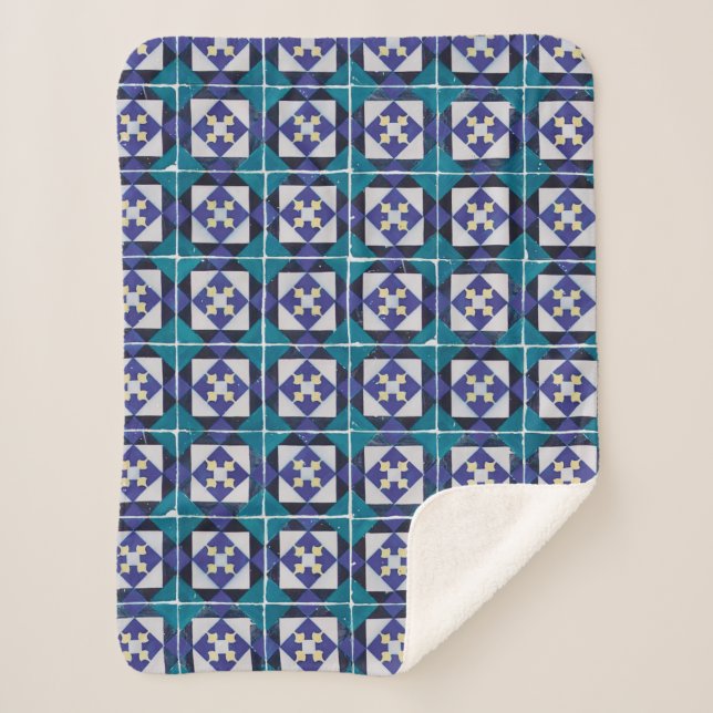 Portugiesische Tiles - Azulejo Diamond Geometric Sherpadecke (Vorderseite)
