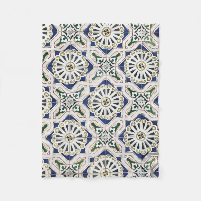 Portugiesische Tiles - Azulejo - farbenfrohe Geome Fleecedecke (Vorderseite)