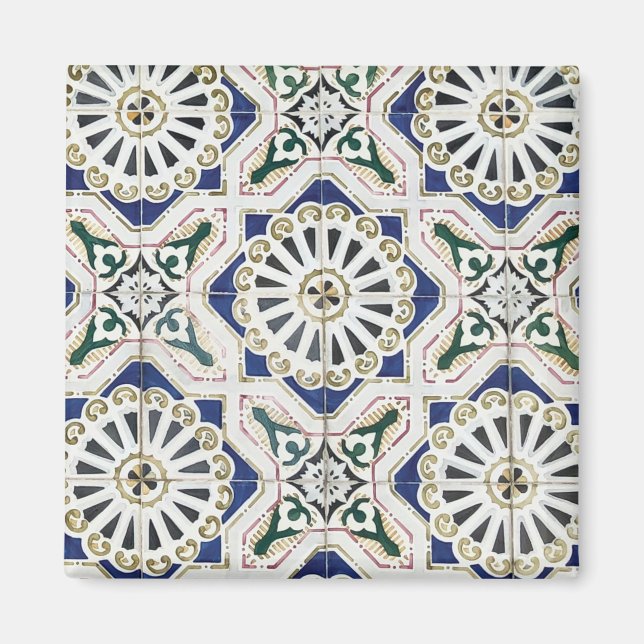 Portugiesische Tiles - Azulejo - farbenfrohe Geome Magnet (Vorne)