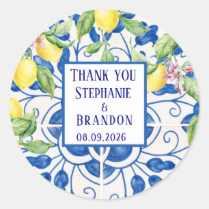 Portugiesische Tiles Lemons Mediterrane Hochzeit Runder Aufkleber