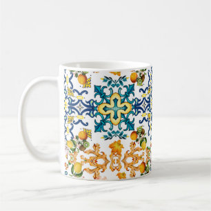 Portugiesische Vintage Fliesen Kiwi und Zitronenmu Kaffeetasse
