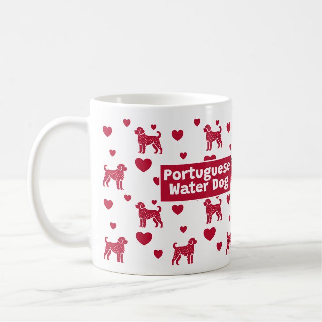Portugiesische Wasser-Hund-Tasse mit rotem Herzen Kaffeetasse (Links)