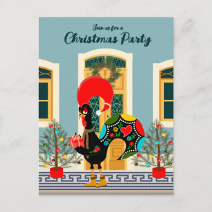 Portugiesische Weihnachtshausparty mit Hahn Einladungspostkarte