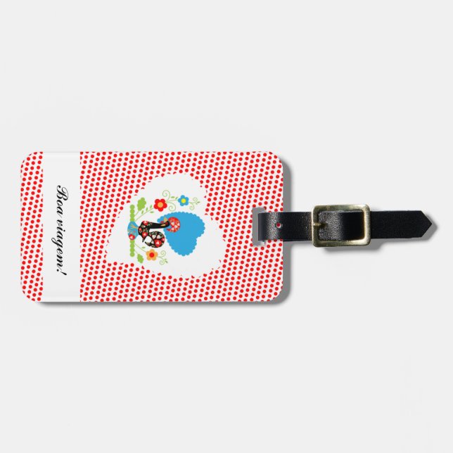 Portugiesischer Hahn mit roten Polka-Punkten Gepäckanhänger (Vorderseite horizontal)