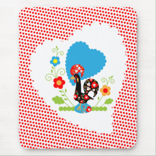 Portugiesischer Hahn mit roten Polka-Punkten Mousepad