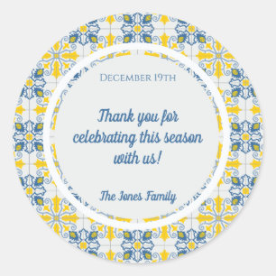 Portugiesischer hübscher Fliesenrahmen für Weihnac Runder Aufkleber