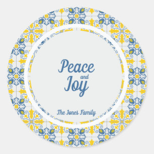 Portugiesischer hübscher Fliesenrahmen für Weihnac Runder Aufkleber