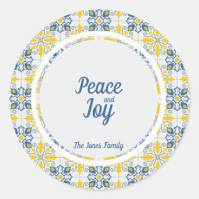 Portugiesischer hübscher Fliesenrahmen für Weihnac Runder Aufkleber (Vorderseite)