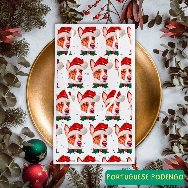 Portugiesischer Podengo Dog Breed Christmas Stars Kleine Geschenktüte (Von Creator hochgeladen)