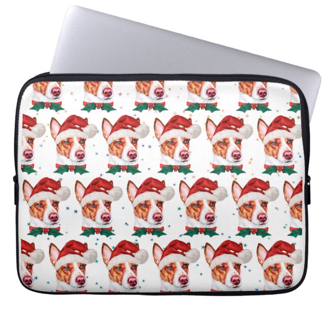 Portugiesischer Podengo Dog Breed Christmas Stars Laptopschutzhülle (Vorderseite)