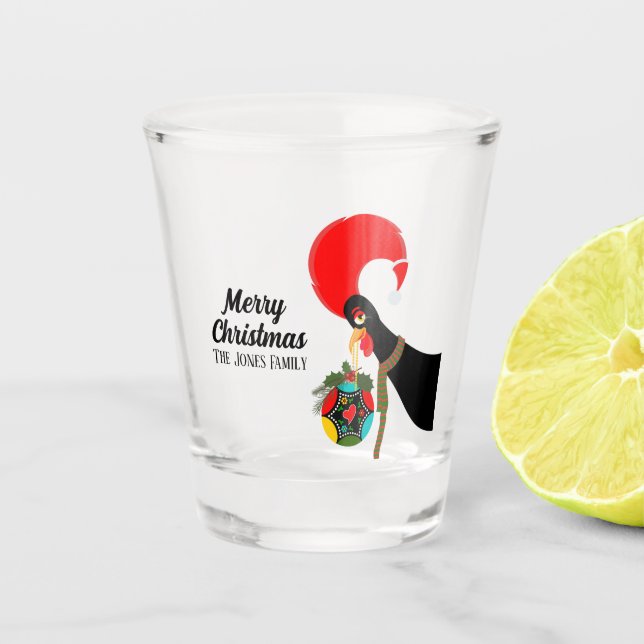 Portugiesischer Rooster Holly Weihnachtsbauble Schnapsglas (Vorderseite)