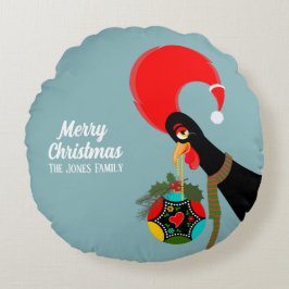 Portugiesischer Rooster und heilige Weihnachtsbaub Rundes Kissen