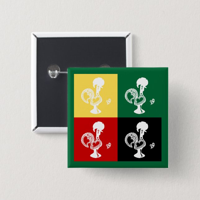 Portugiesischer Rooster von Barcelos farbenprächti Button (Vorne & Hinten)