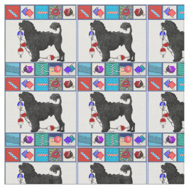 Portugiesischer Wasser-Hundeschwarz-Löwe u. Stoff