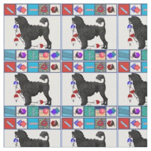 Portugiesischer Wasser-Hundeschwarz-Löwe u. Stoff